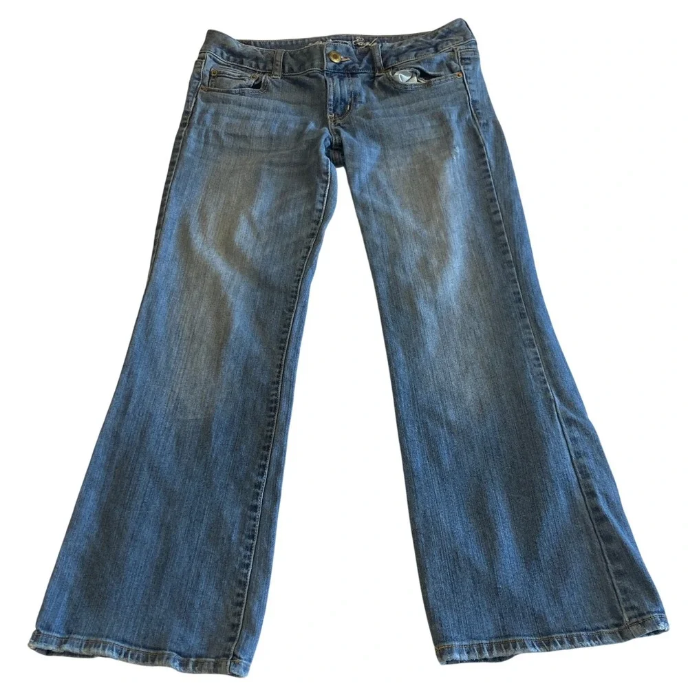 American Eagle Jeans Women 10 (32x28)‎ Favorite Boyfriend Flare Stretch Med Wash